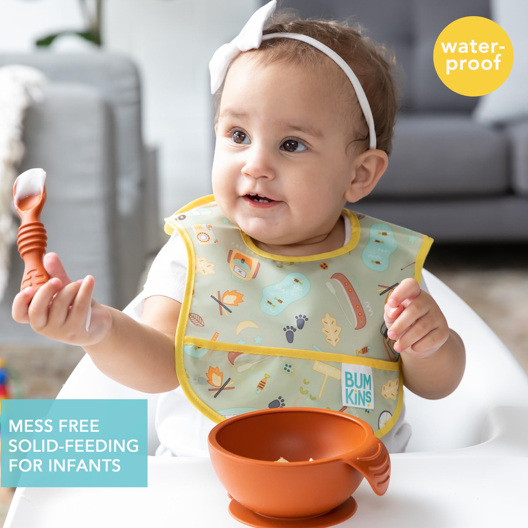 Bumkins Starter-Lätzchen, Babylätzchen, wasserdichter Stoff, passend für Säuglinge und Babys von 3-9 Monaten – Campingfreunde & Campingausrüstung (2er-Pack), Campingfreunde/Campingausrüstung,