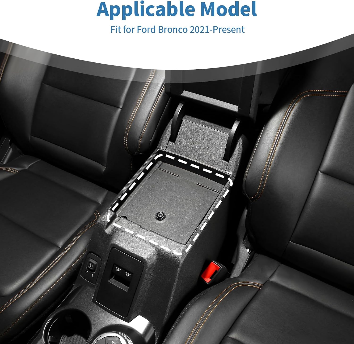for Bronco Center Console Organizer Gun Safe Box with Key Lock Fit for Ford Bronco 2021-2025 Black Storage Accessories