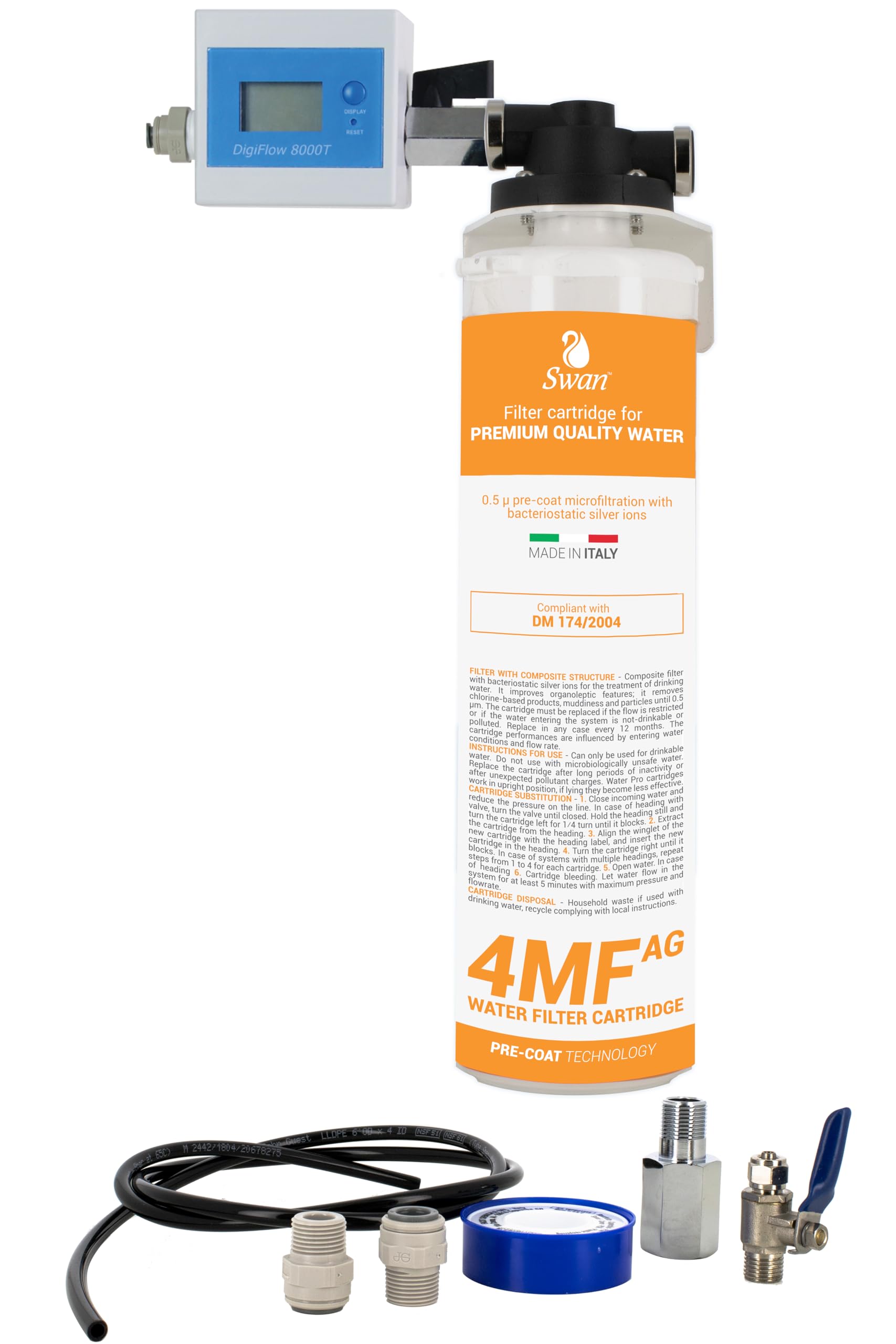 Sistema di Filtrazione Acqua da Sottolavello - Filtro 4 MF-AG - Testa QL1 - Conta Litri - Tubi e Raccordi - Installazione Rapida per Acqua Purificata in pochi Minuti, Senza Calcare, Cloro e Sedimenti