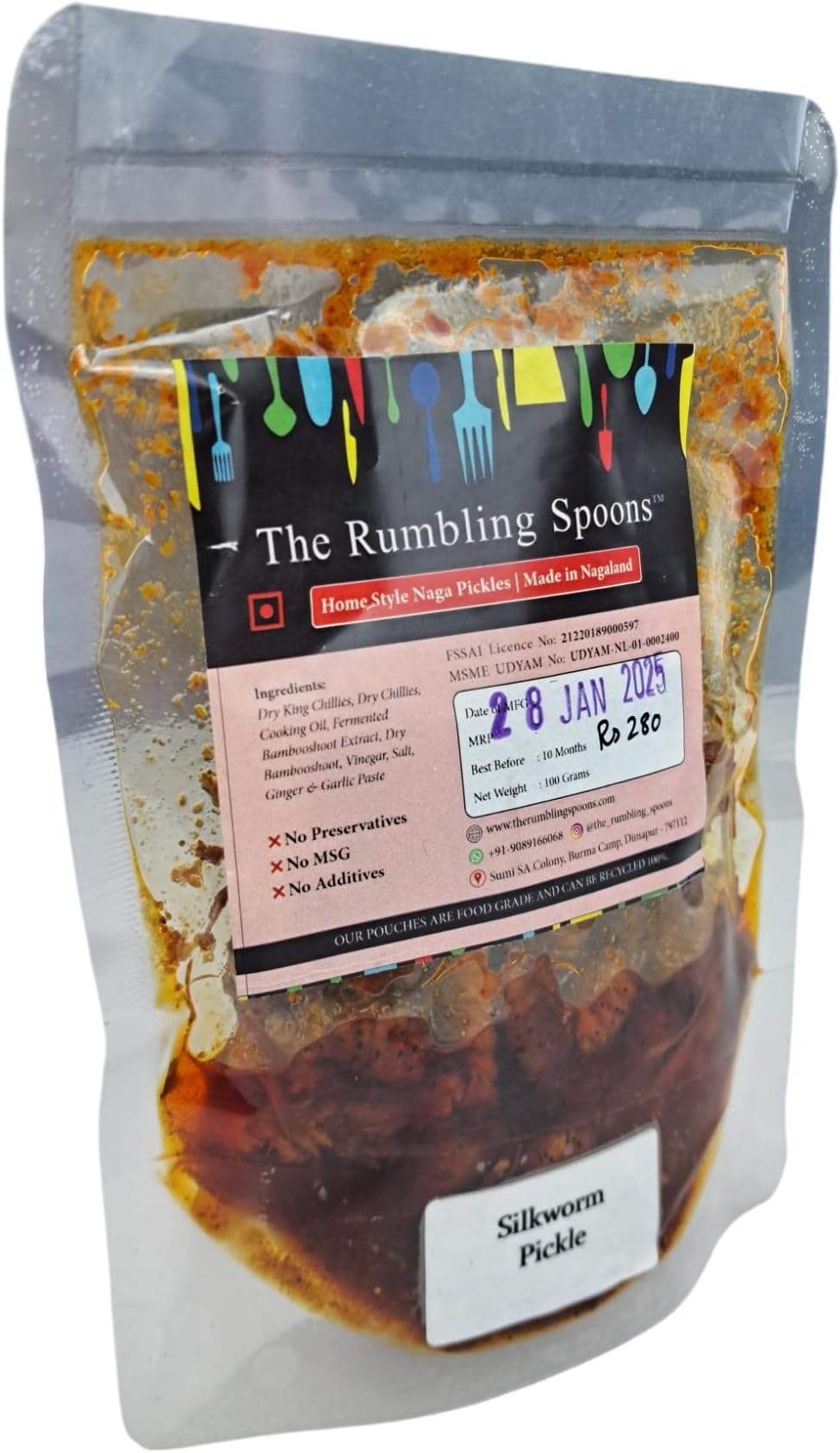 Made In Nagaland | The Rumbling Spoon | Silkworm Pickle | Authentic Naga Pickle | Spicy & Exotic Delicacy | High-Protein | No Preservatives | 100g