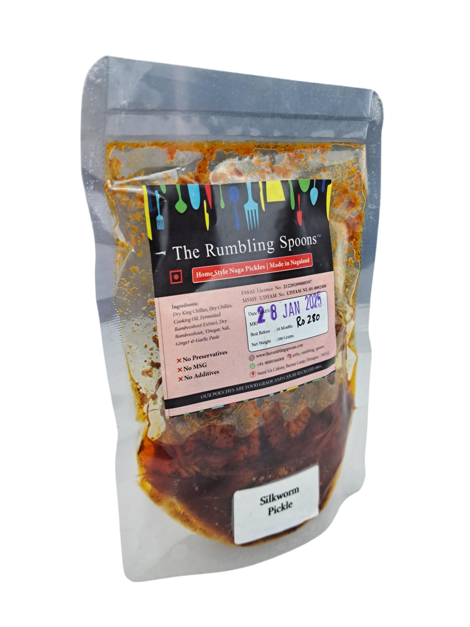 Made In Nagaland | The Rumbling Spoon | Silkworm Pickle | Authentic Naga Pickle | Spicy & Exotic Delicacy | High-Protein | No Preservatives | 100g