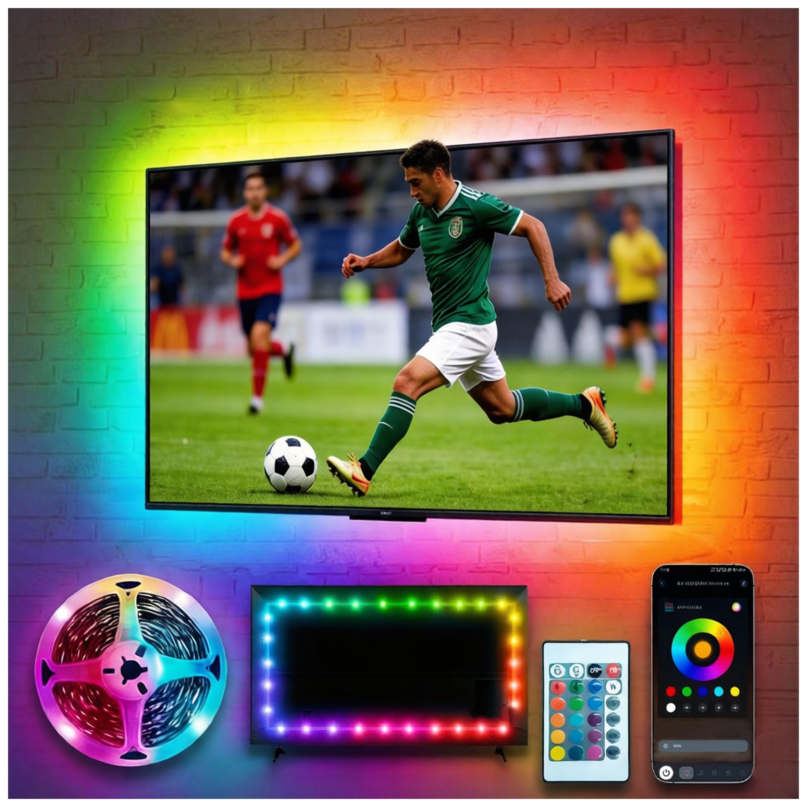 REEMEER LED Lights for TV 16.4ft LED Light for 45-75 Inch TVs RGB Lights Backlight Behind Music Sync Bluetooth APP and Remote Control TV LEDs Strip