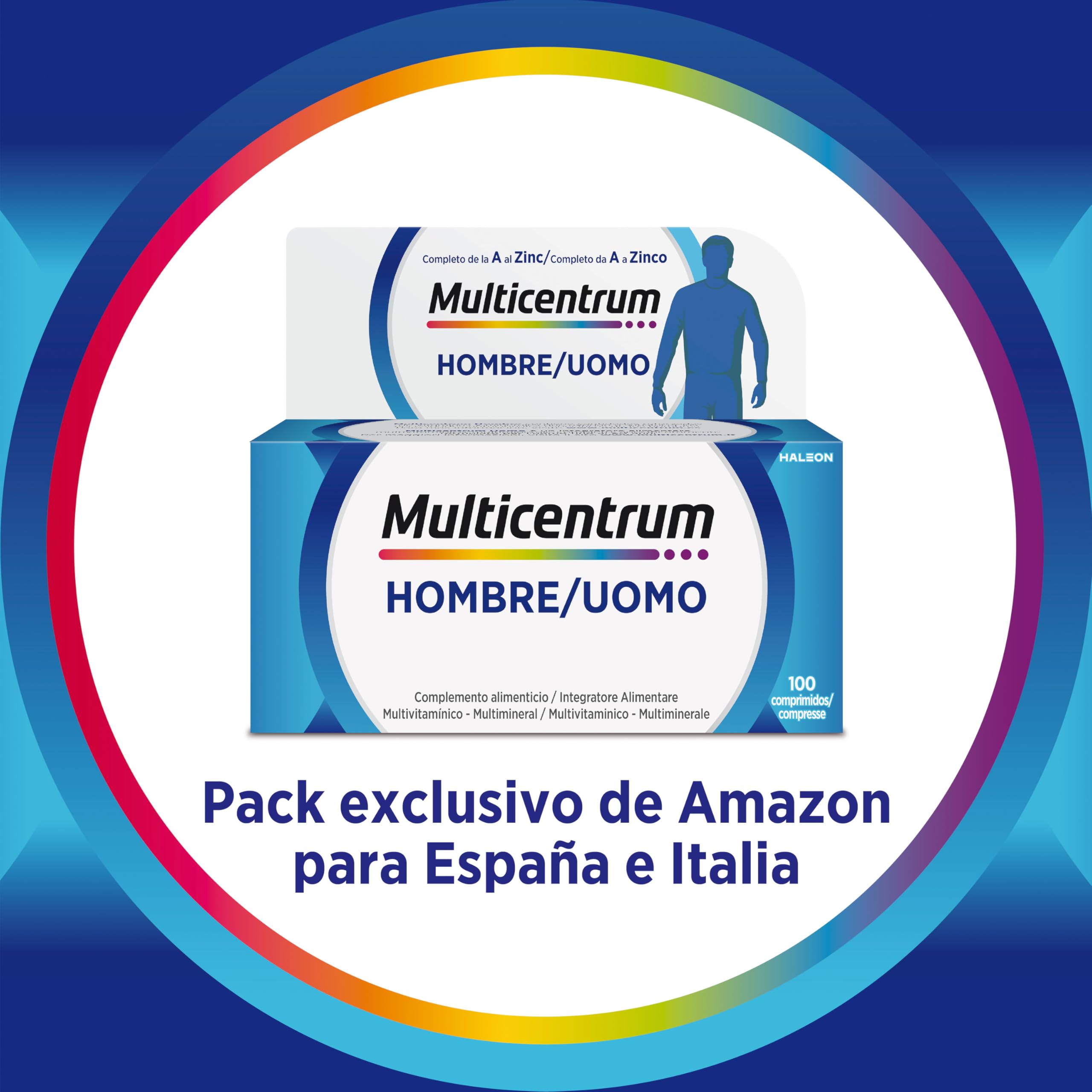Multicentrum Hombre Complemento Alimenticio Multivitamínico y Multimineral Para Hombres, Con Vitamina C y D, Sin Gluten, 100 Comprimidos