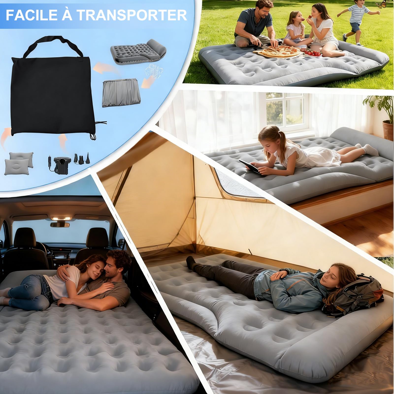 Matelas Voiture - Matelas Gonflable Voiture Universel pour SUV VAN RV Coffre , 140x185x20cm Lit Voitures éPaisseur 20cm Doux Et Confortable Car Mattress Air Bed pour Camping Voyage Routiers Accueil