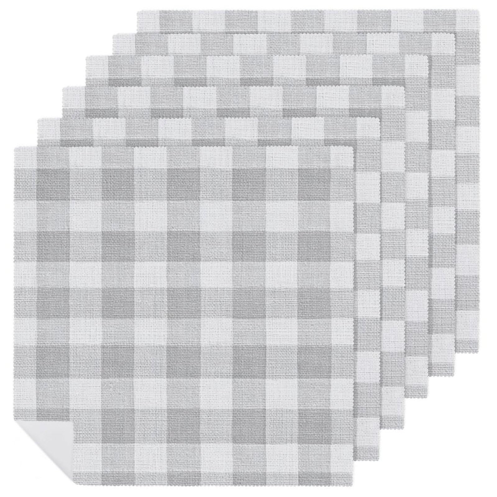 Cloth Texture White Gray Pattern Cloth Napkins Set of 6, Square Premium Reusable Washable Polyester Table Linen Napkin for Dinner Party