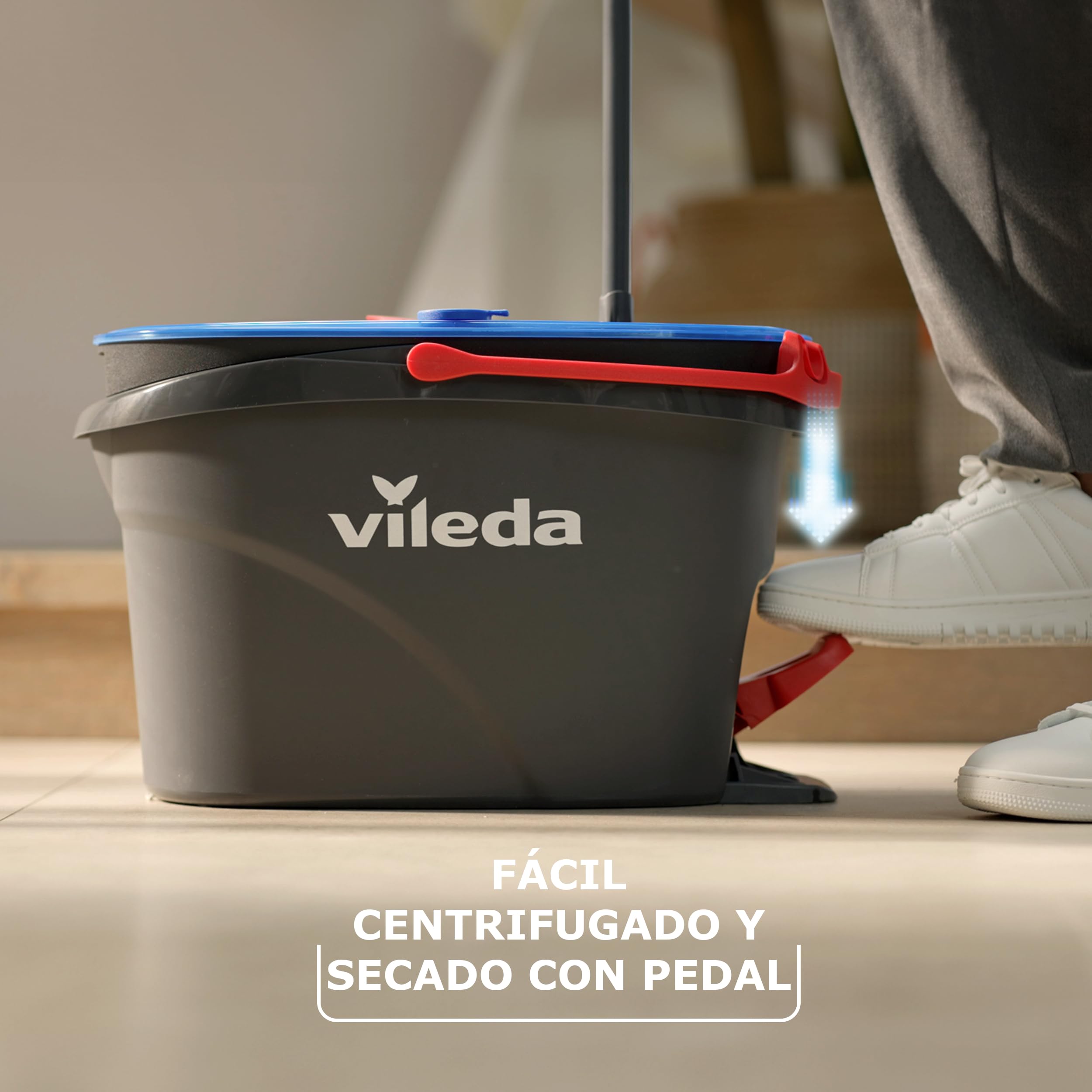 Vileda H2PrO - Sistema de fregona giratoria Vileda H2PrO | Separación de Agua de Doble Compartimento | Escurrido sin Esfuerzo | Limpieza con Microfibra | Sin Usar Las Manos | Diseño ergonómico