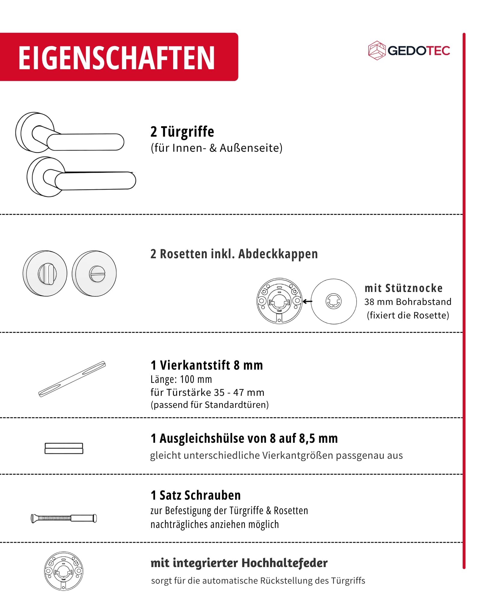 Gedotec Türdrückergarnitur Set aus Messing - WC - Messing poliert
