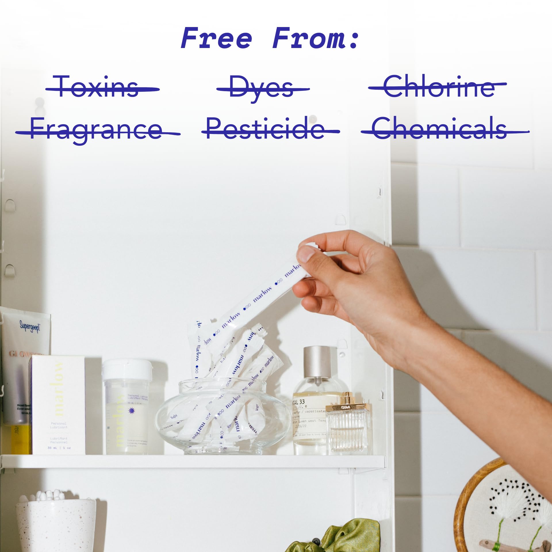 Marlow 100% Organic Cotton Easy Glide Tampons with Compact Plant Based BPA Free Applicator, Chlorine Free, Toxin Free, Hypoallergenic, Dermatologically Tested, Fragrance Free, Regular, 18 Count