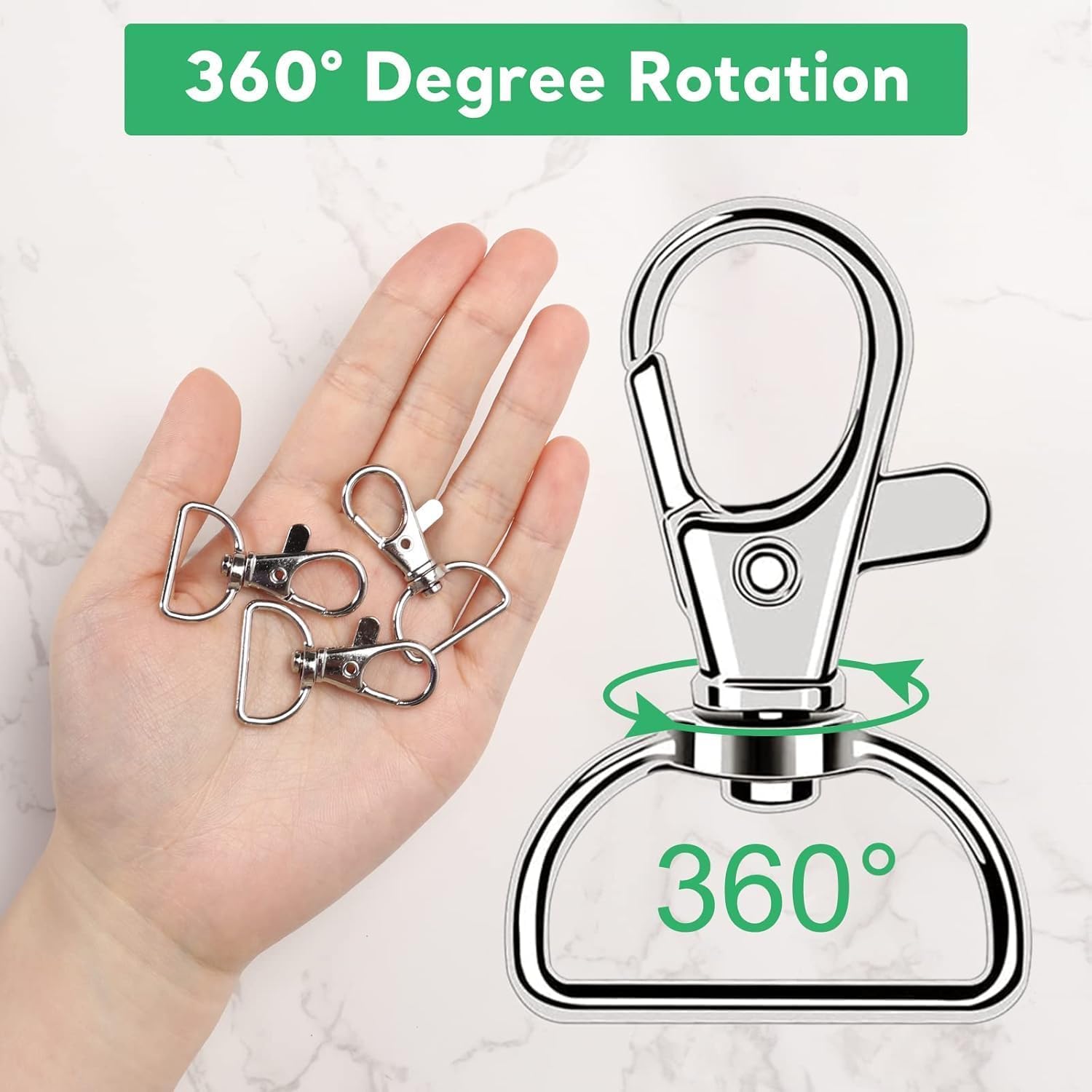 Moschettone Portachiavi Metallo, 50 Pezzi Girevole Portachiavi Catenacci Clip con Anello a D Rotante a 360°, Aragosta Fibbia Artiglio Ganci per Accessori Artigianato Fai da Te, Borse