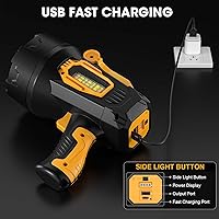 Vista 5 de Rechargeable Spotlight, 99,000 Lumens Super Bright Spotlight Flashlight Outdoor Handheld with Cob Light, Heavy Duty Led Spot Light for Boating
