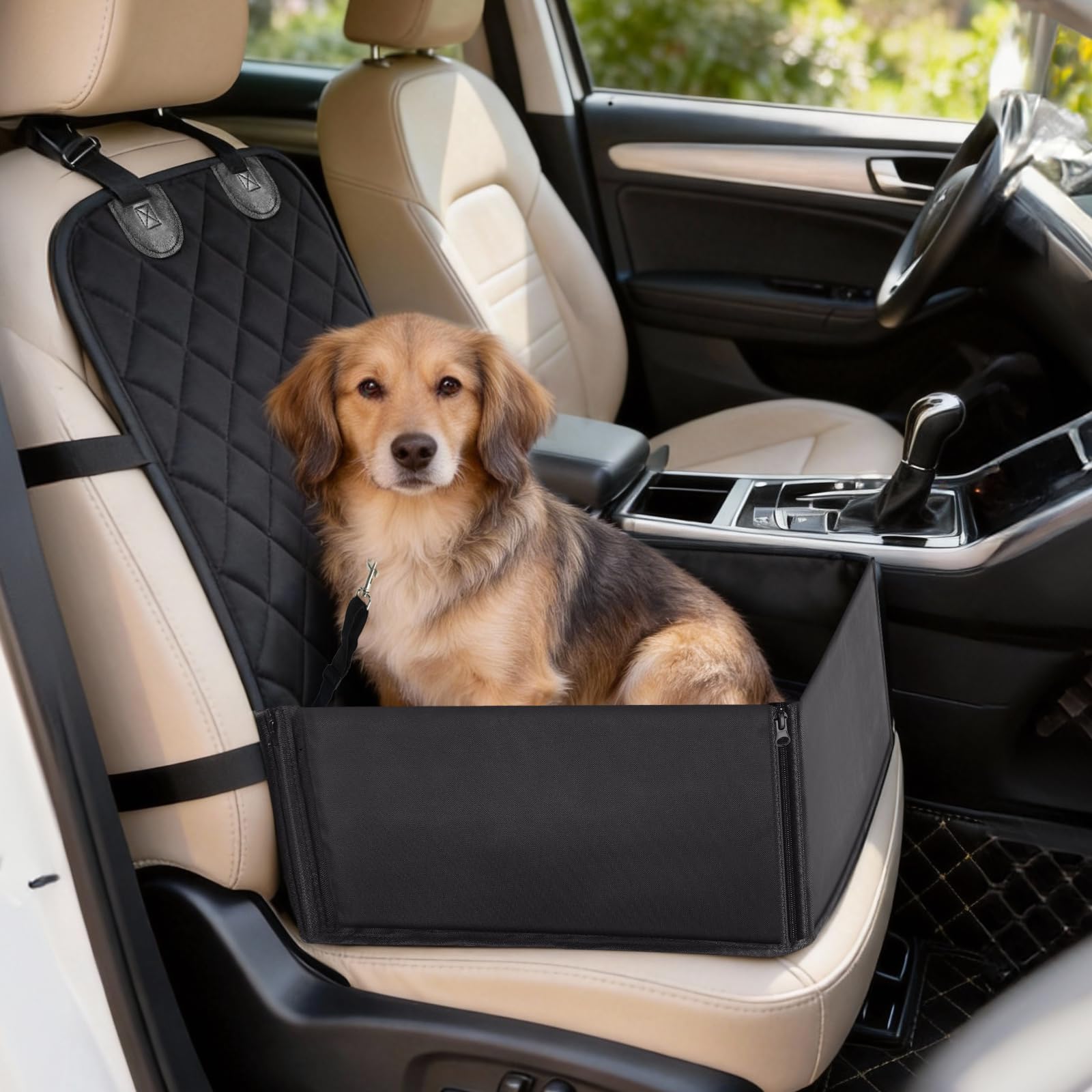 2-in-1 Dog Car Seat & Waterproof Booster Seat - Reinforced Padded Safety Basket with Adjustable Seat Belt,Pet Travel for Small to Medium Dogs & Puppies