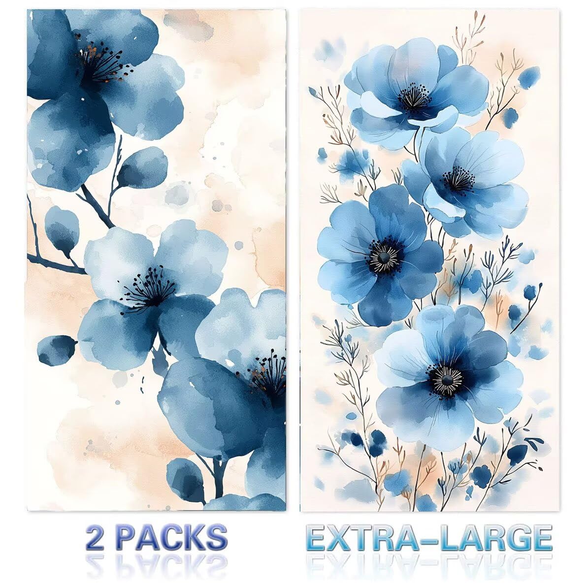 Ręcznik plażowy 90 x 200 cm, zestaw 2 dużych ręczników z mikrofibry szybkoschnący, chłonny, kompaktowy, ręcznik kąpielowy bez piasku lato koc plażowy damski do kąpieli prezent (niebieskie kwiaty) H