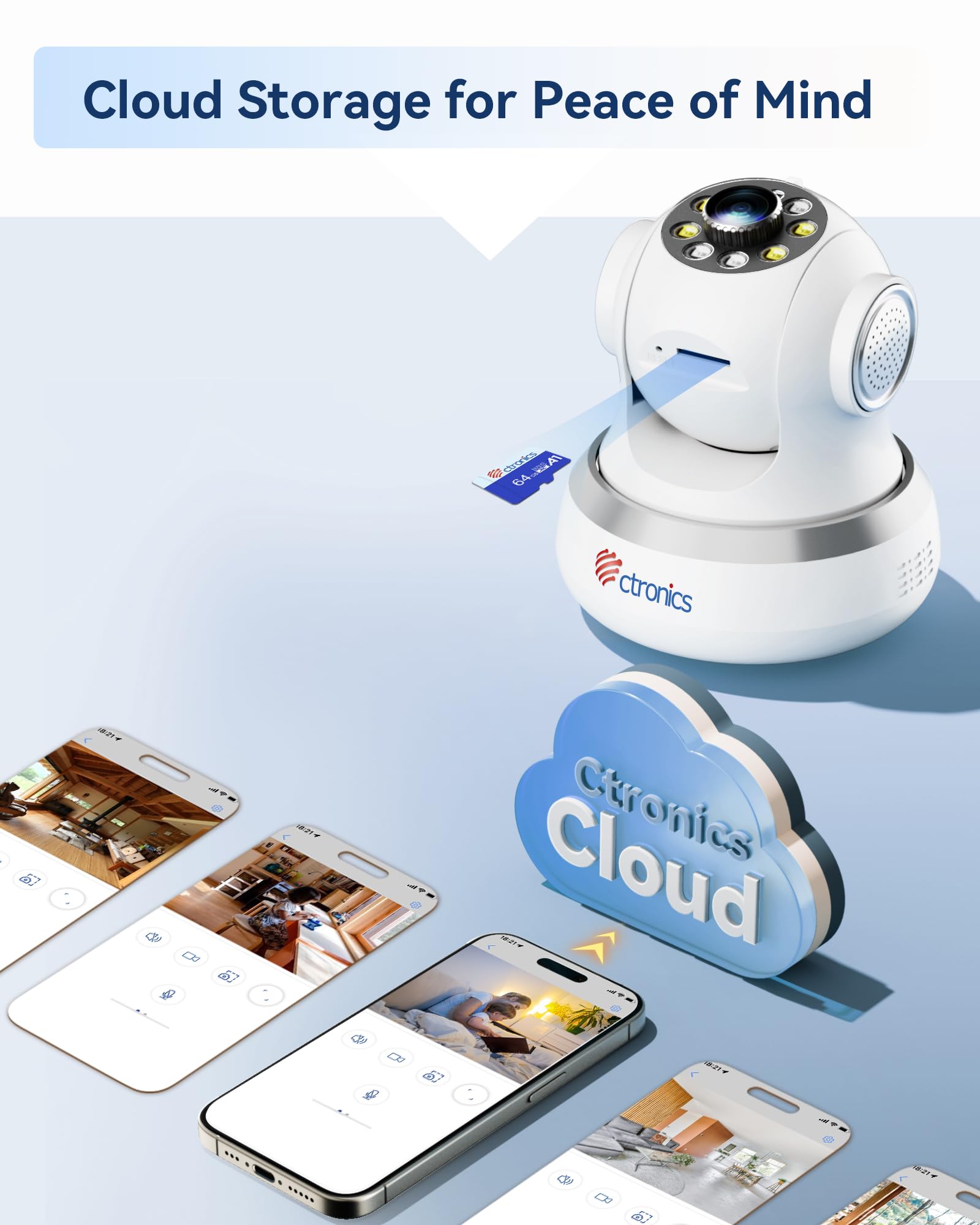 Ctronics 4G Überwachungskamera Innen 2K 3MP mit SIM Karte, Auto-Tracking