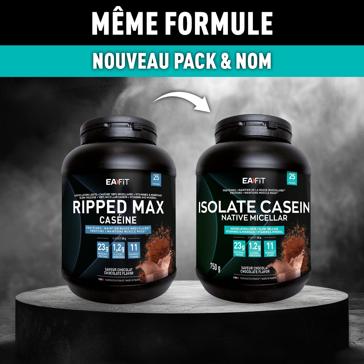 EAFIT | ISOLATE CASEIN NATIVE 750g | Assimilation lente caseine 100% micellaire + Vitamines et Minéraux (magnesium) | Riche en proteine | En poudre à mélanger dans un shaker pour le sport | Chocolat