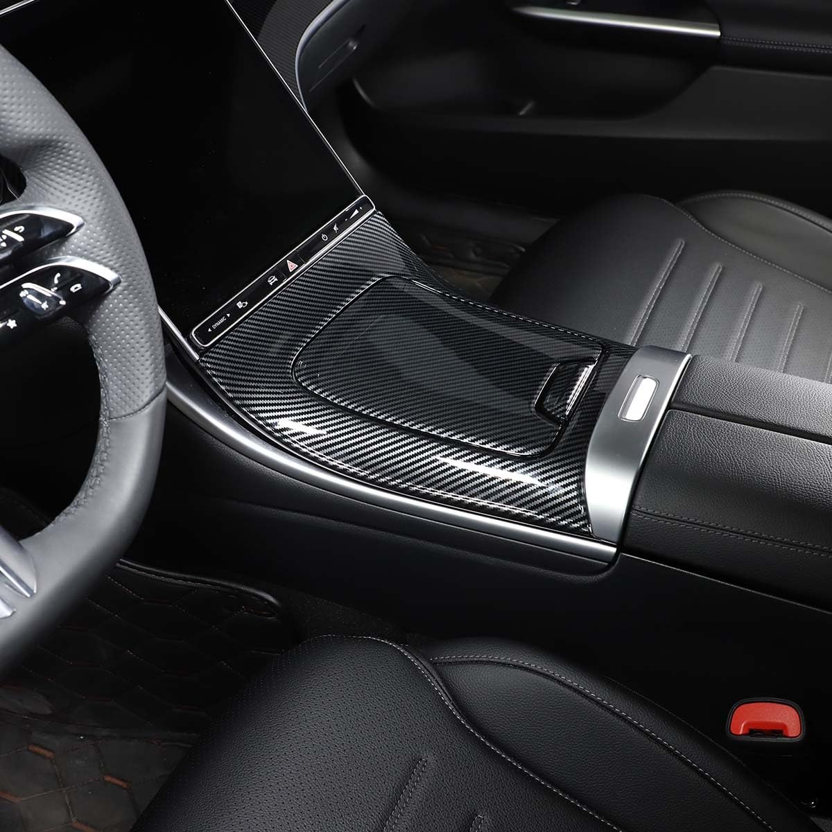 Gear Shift Frame Cover Trim Interior Center Console Gear Shift Panel Cover Suitable for Mercedes-Benz W206 2022 C-Class C200 C300 ABS (Carbon Fiber Texture)