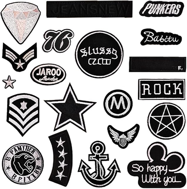 20 Pieces of Black Embroidered Patches, DIY Clothing Accessories, Mini hot Adhesive Patches, Ironing Patches, Used to Repair and Decorate Pants, Jackets, Backpacks