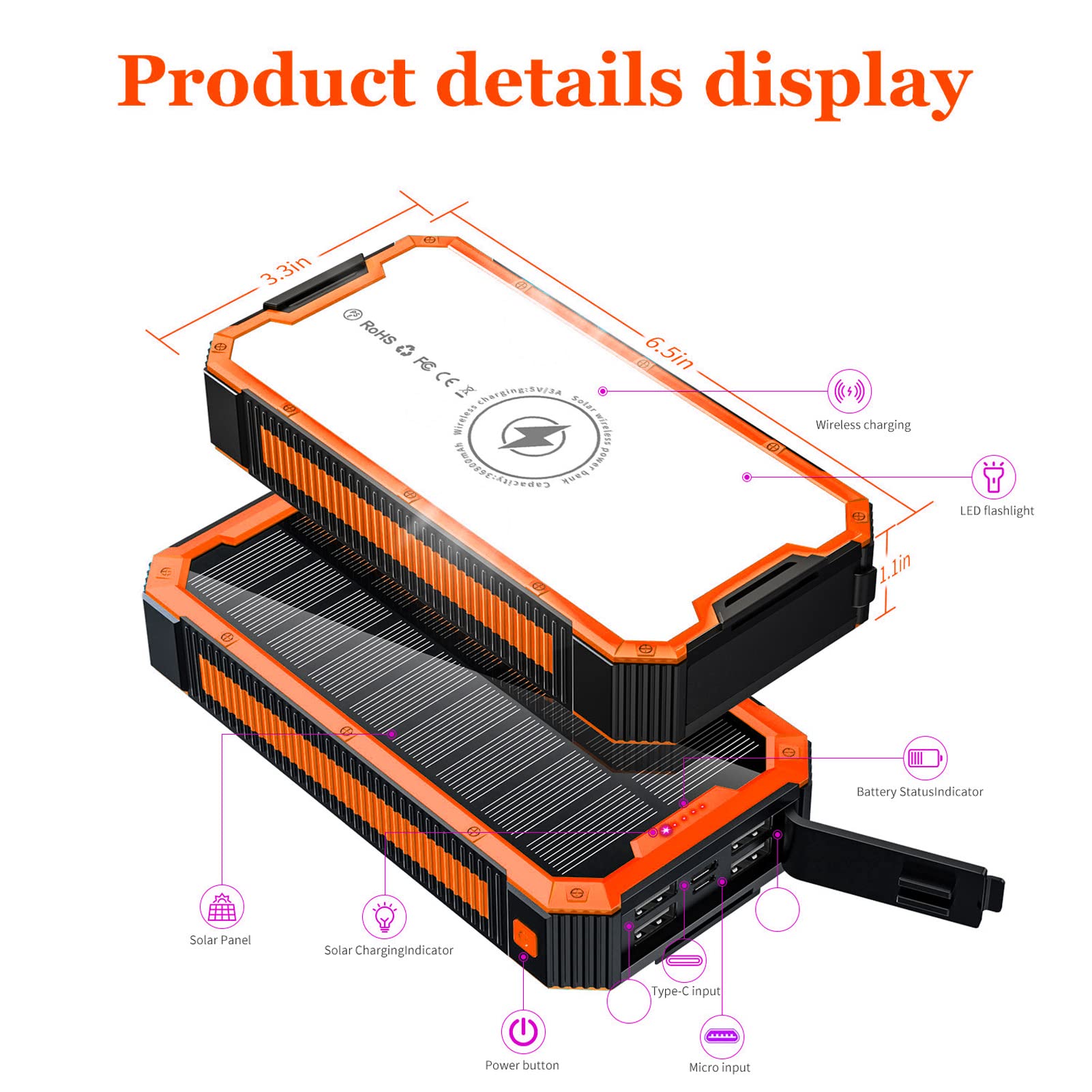 Solar Power Bank 36800mAh Fast Charging - Dettaglio