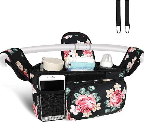 Organizador universal para cochecito con portavasos aislados, bolsa organizadora de cochecito de bebé que se adapta a cualquier cochecito