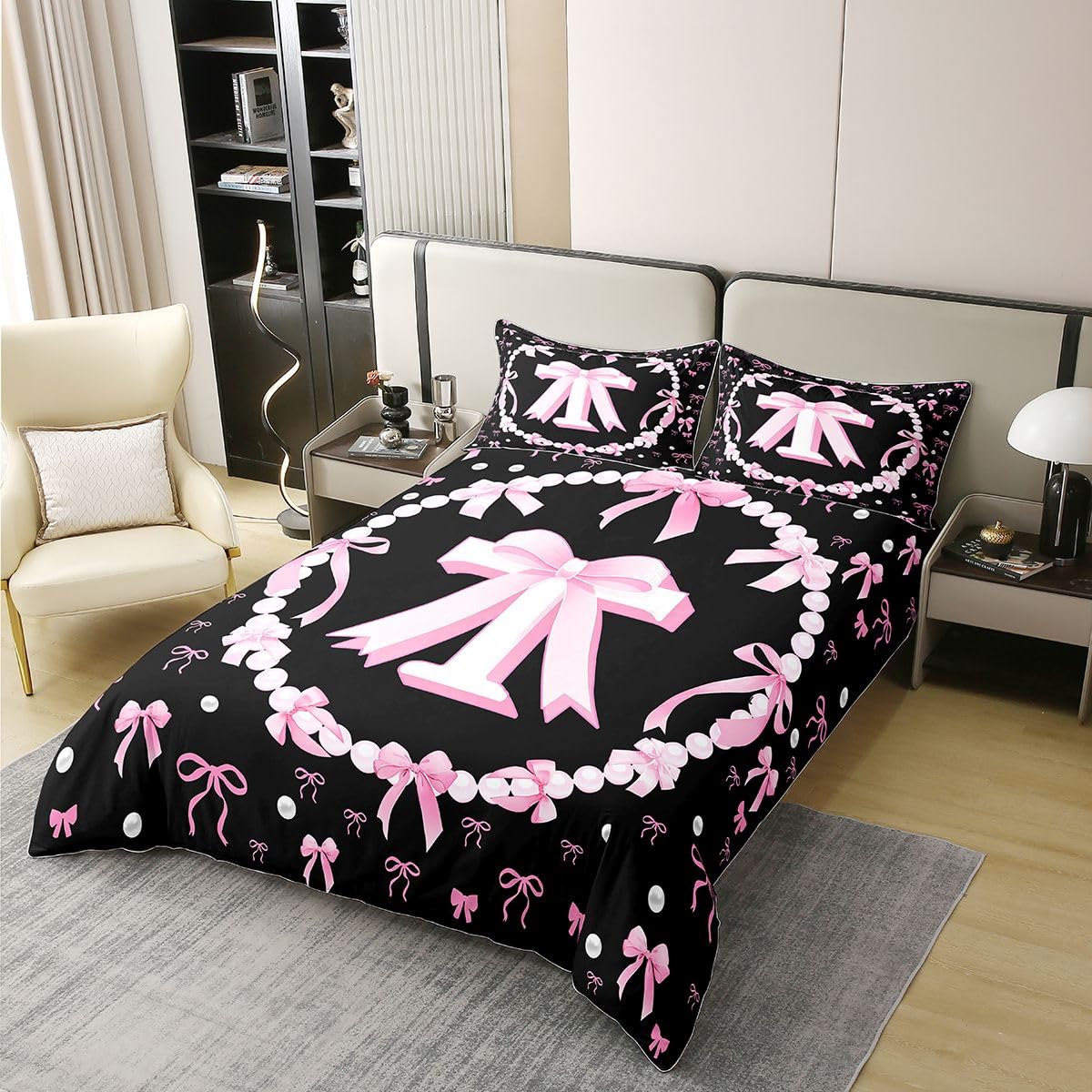 Homemissing Girls Schwarz Initial Bettwäsche Set 220x240cm 100% Baumwolle