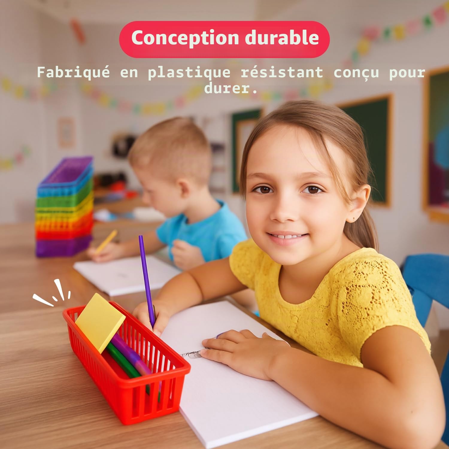 Prextex Range-crayon Prextex pour la salle de classe Panier à crayons ou panier à crayons, couleurs variées (paquet de 12)