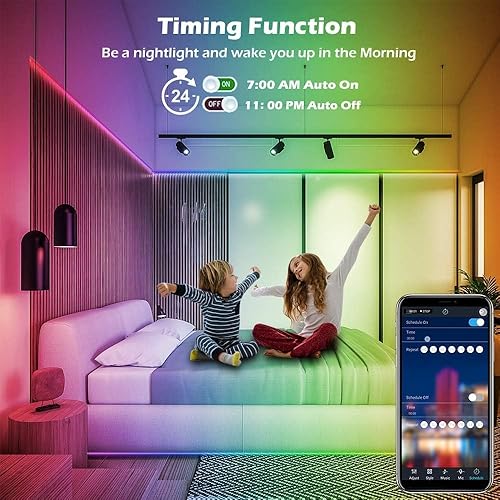 Vista 4 de AILBTON Tira de luces LED, sincronización de música, cambio de color, micrófono integrado, control de aplicación Bluetooth, cinta de luces LED