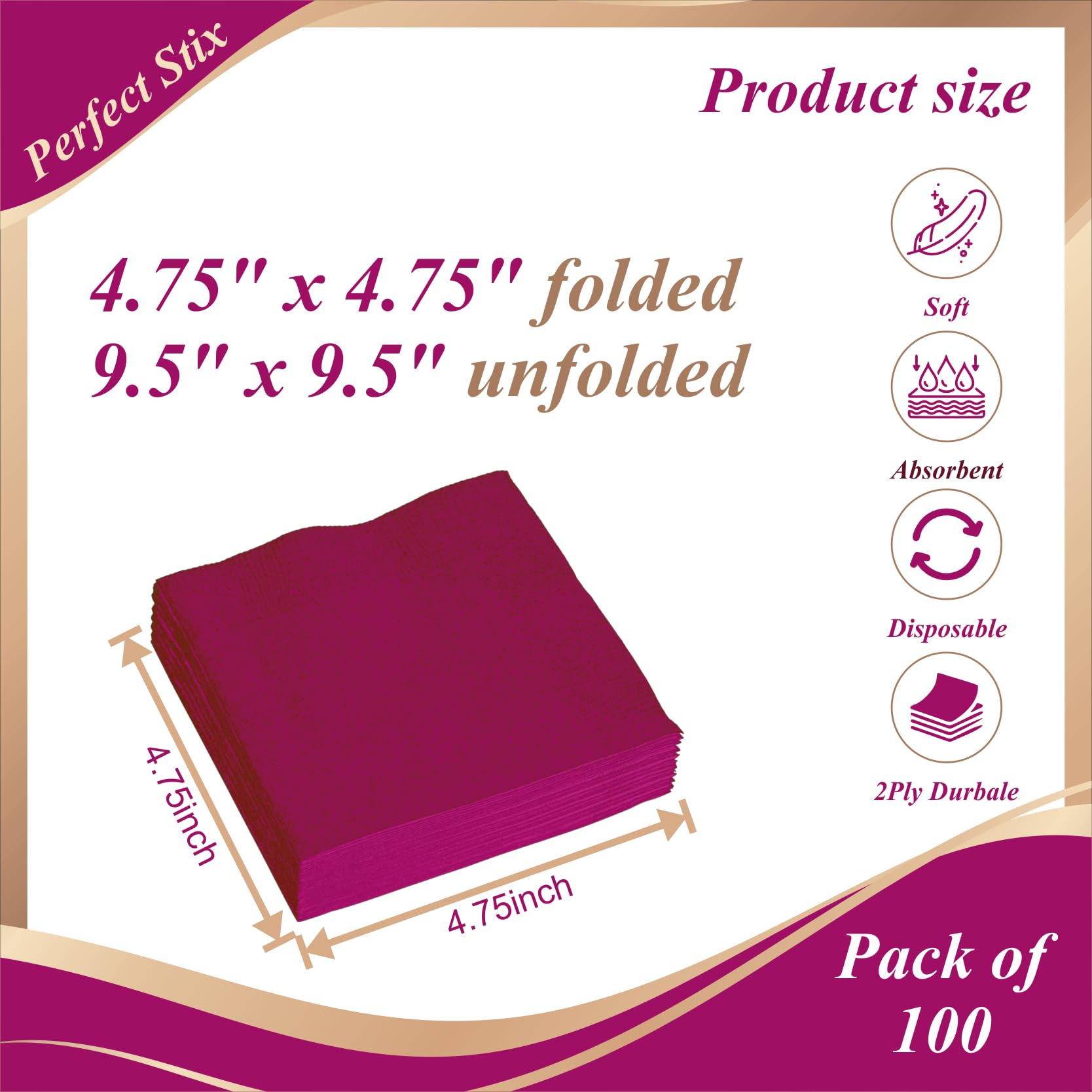 Perfect Stix - Servilletas de Papel Desechables para Cóctel y Bar, 2 capas, 100 unidades