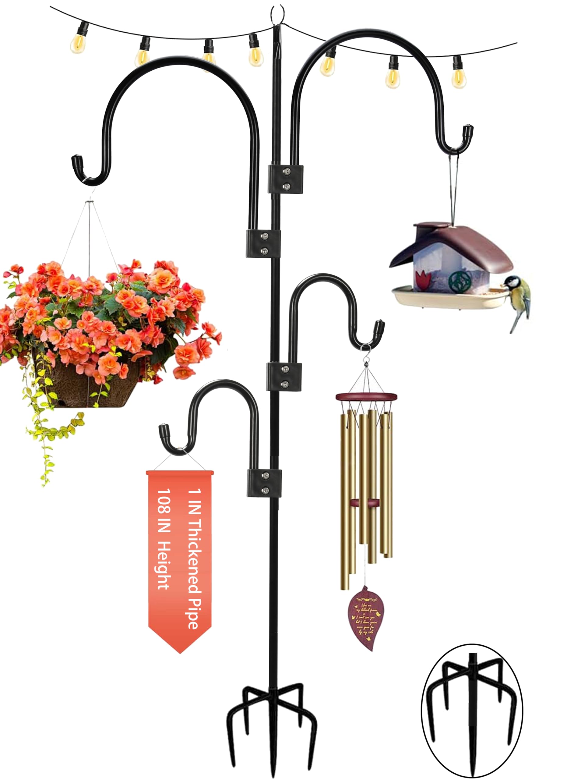 Haczyk pasterski, 274 cm, pogrubiona rurka, Heavy Duty Metal Bird Feeder Pole Stand