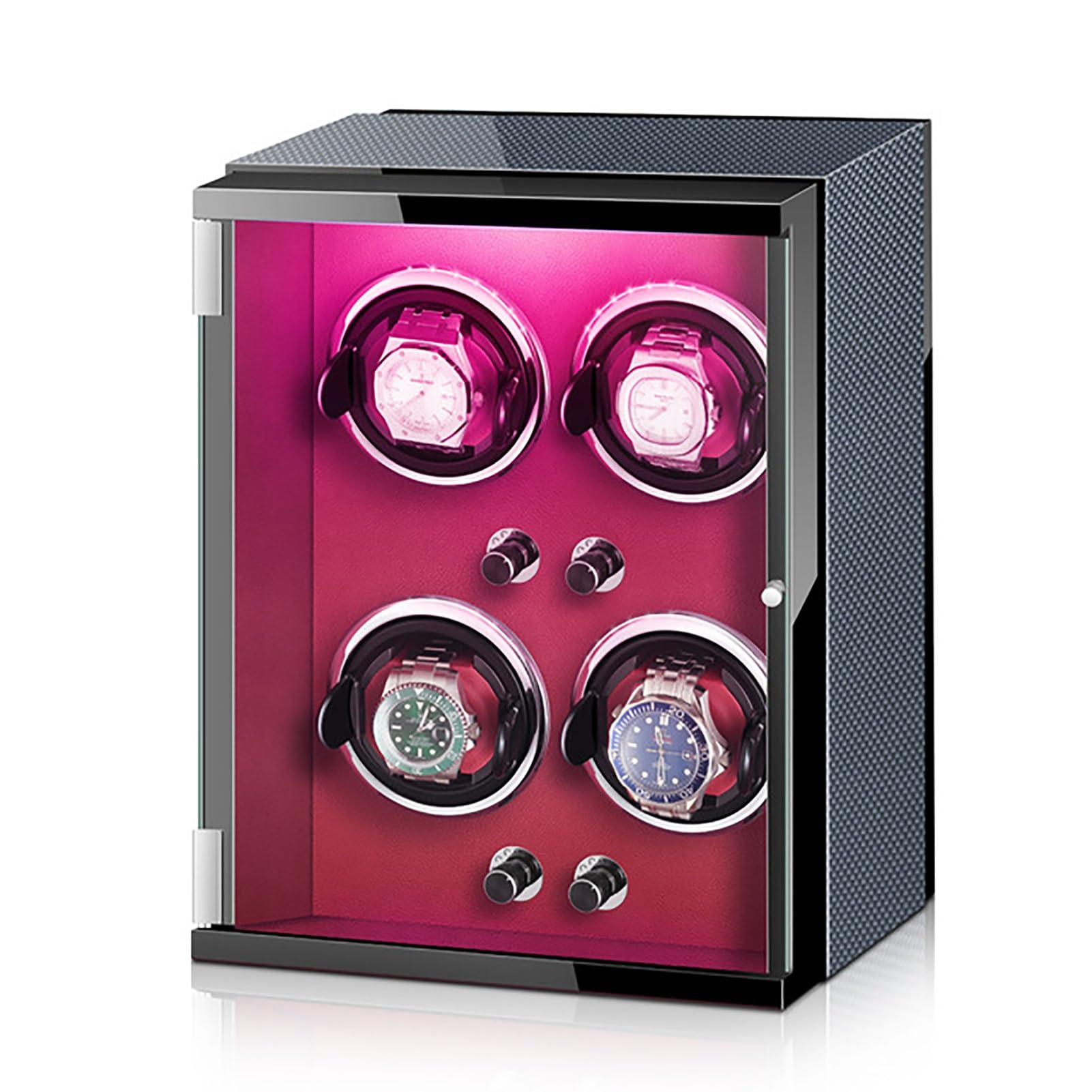 MYUYEE Automatic Watch Winder For 4 Watches 4 Tpd Modes Self-Winding Mechanical Watch Rocker Storage Display Case With Led Light Quiet Motor For Men And Women Watches (D)