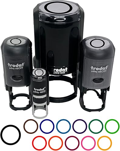 Circle Outline - Sello de goma autoentintado para sellar tinta y planificadores de manualidades, tamaño mediano de 1 pulgada, tinta azul cielo