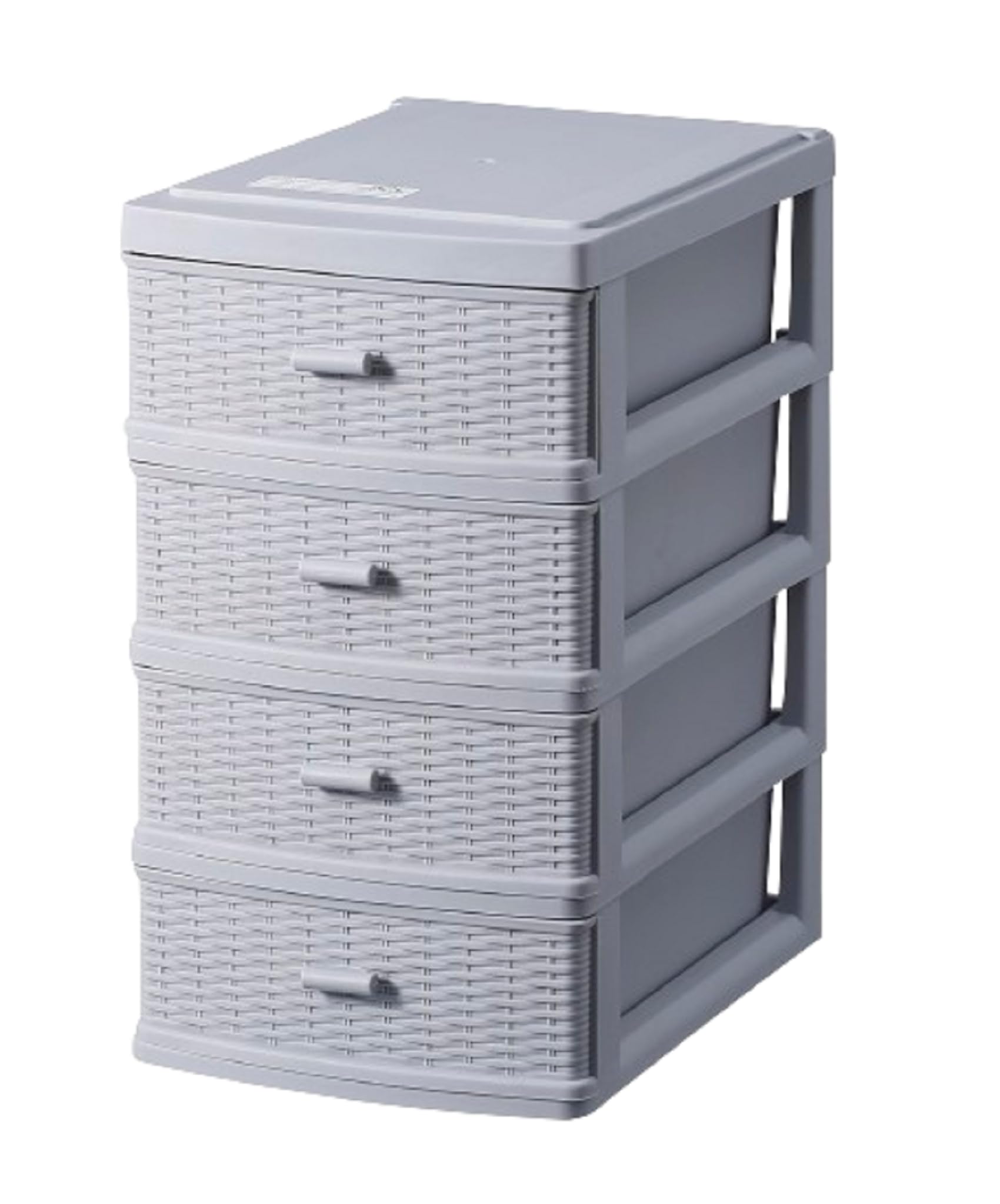 Plastic Storage Drawer Unit 4 Tier | Rattan Grey Storage Cabinet Chest Tower Trolley | Home Kitchen Office School Garage | 32 (Height) x 17.9 (Width) x 25.8 (Length) cm