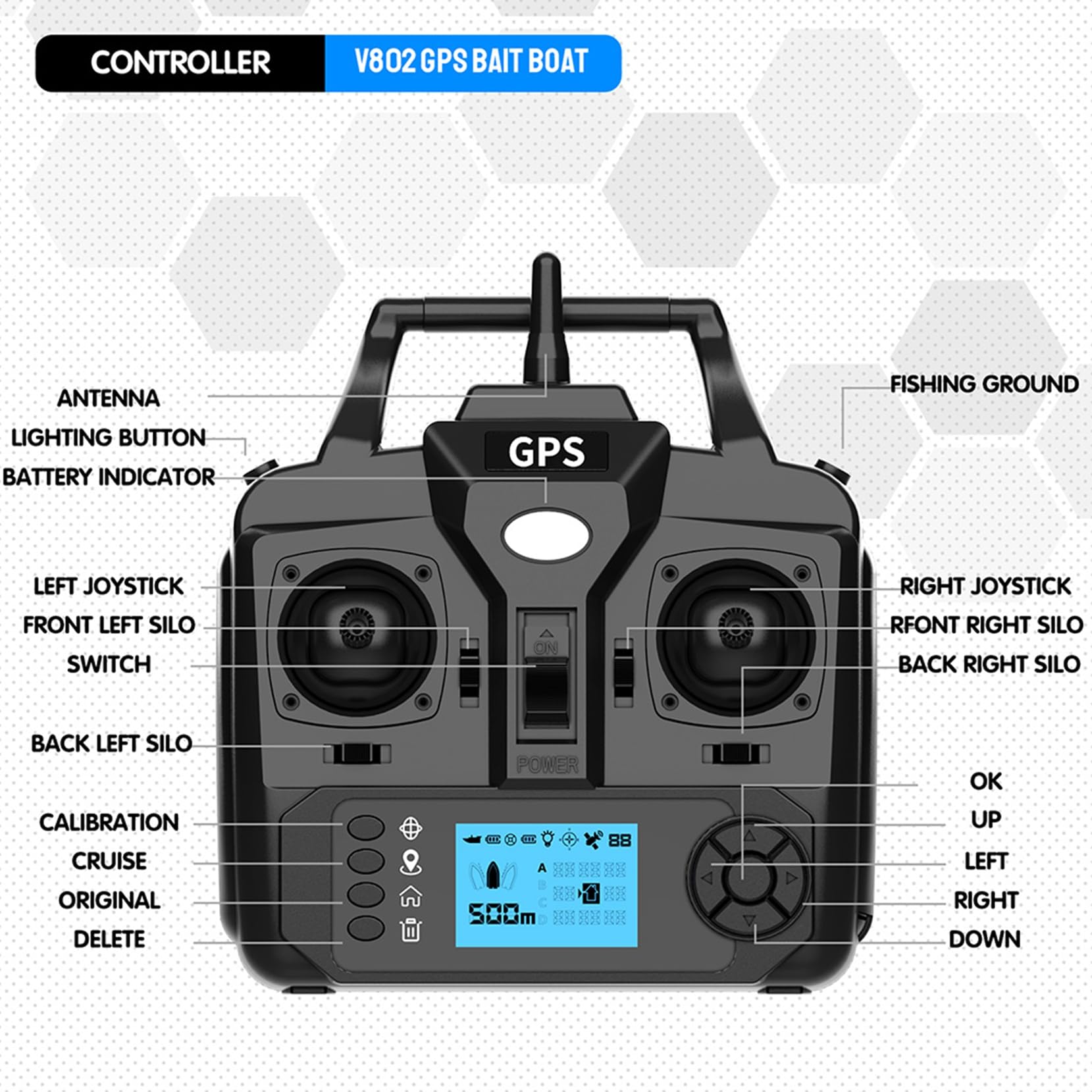 GPS Smart RC łódź z przynętą do połowu ryb, Auto Cruise Dual Antenna, 4 Hoppers, duża pojemność, lampka nocna LED (czarna, 12000 mAh)