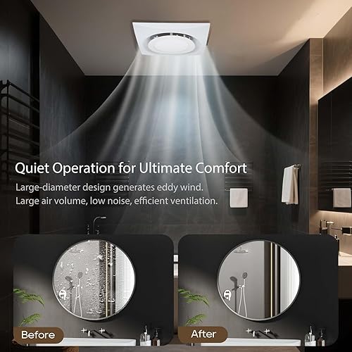 Miniatura 2 de Extractor de baño silencioso de 10 pulgadas con luz, ventilación de baño con luz, ventilador de escape de ducha con luz 1.0 Sone 85CFM, ideal para