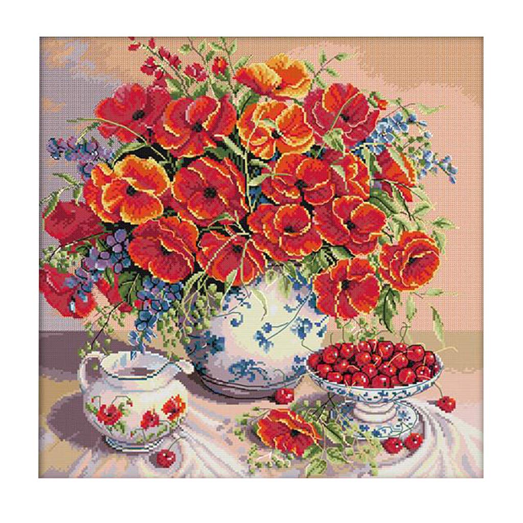 ECANVAS Flowers Cherry Stamped Cross Stitch Kits for Beginners with Pre-Printed Pattern Embroidery Kit-image-37