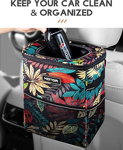 Vista 44 de HOTOR - Organizador de auto con tapa y bolsillos de almacenamiento, 100 % a prueba de fugas, resistente al agua, cubo de basura para autos, Negro