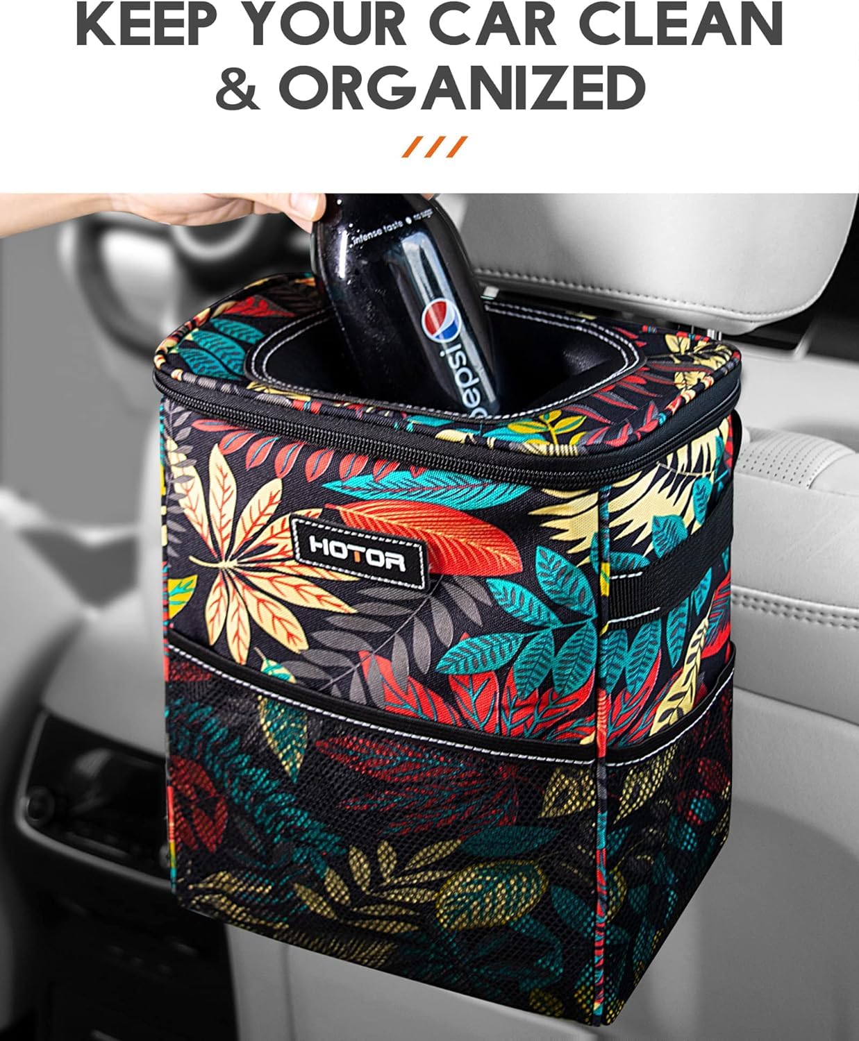 HOTOR Car Trash Can, Leakproof Car Organizer, 2-Gallon, Autumn Leaves view 2
