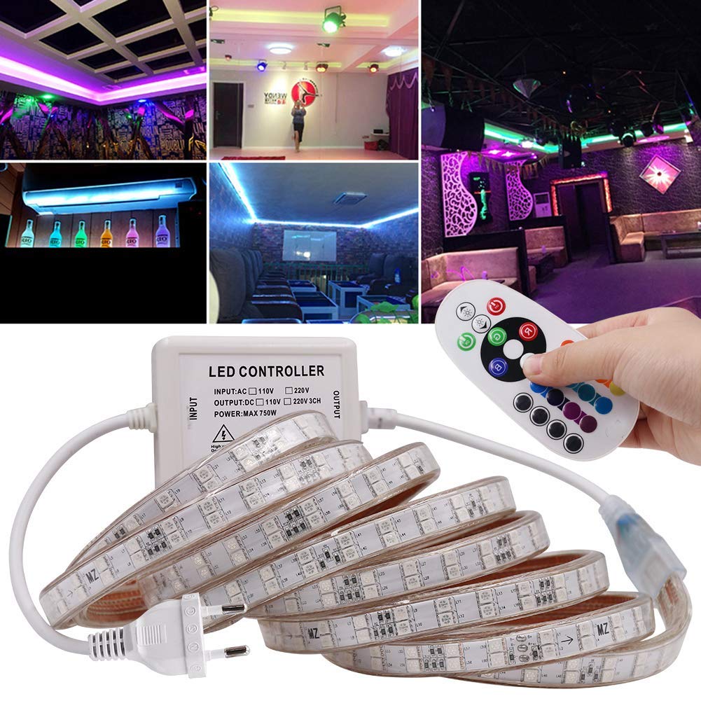 Ruban LED RGB 5050 60 LEDs/m IP65 Étanche - 220-240V - Avec Télécommande 24 Touches - 1 Mètre - 11