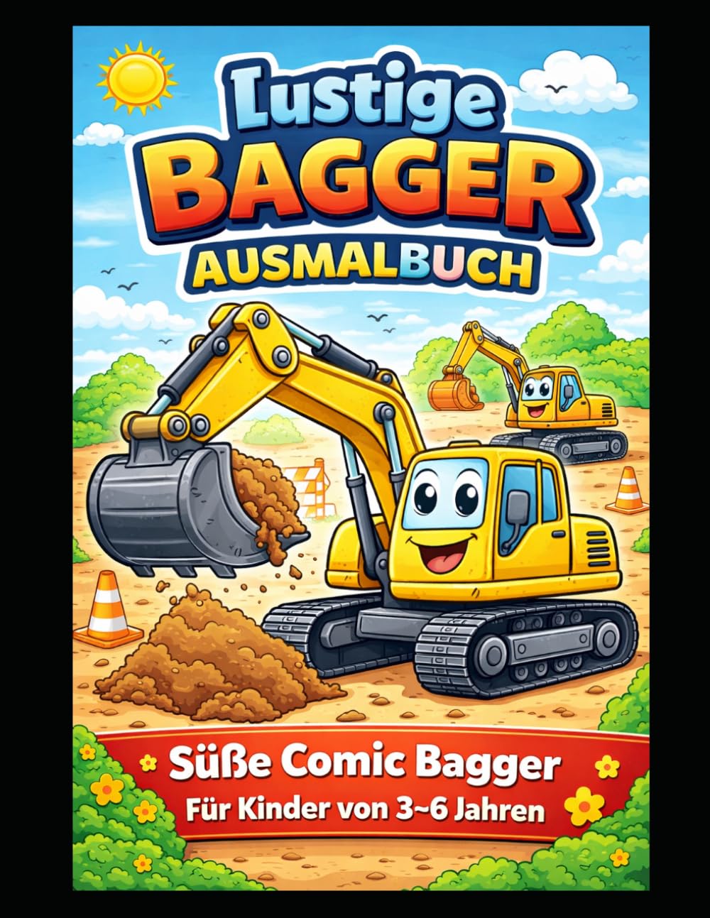 Lustige Bagger Ausmalbuch für Kinde: Süße und einfache Comic Bagger zum Ausmalen | Für Kinder von 3–6 Jahren