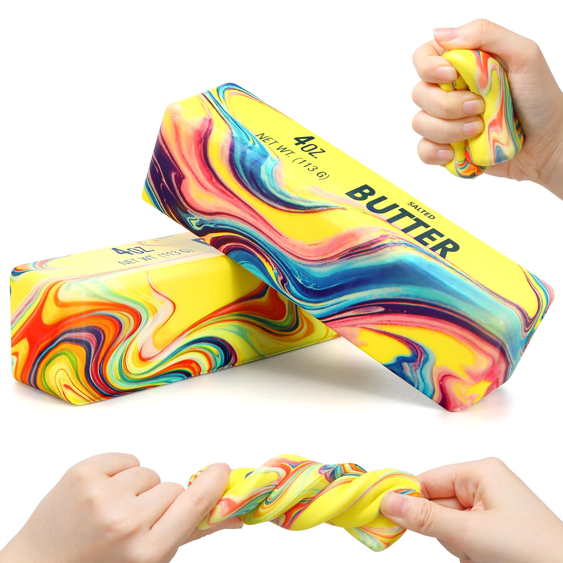 Photo 1 of 2 Pcs Butter Squishy Stick, Soft Stretchy Fidget Squeeze Toy, Colorful Sensory Stress Relief Toy for Kids & Adults, Pocket-Size Desk Toy for Home Office Travel
