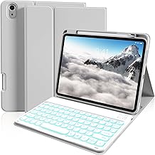kenke for iPad 11/10th Gen Case with Keyboard 11/10.9 inch 2025 A16/2022, Detachable Wireless Bluetooth Keyboard Case with Right Side Pencil Holder, Backlit White Round Keycaps (Gray