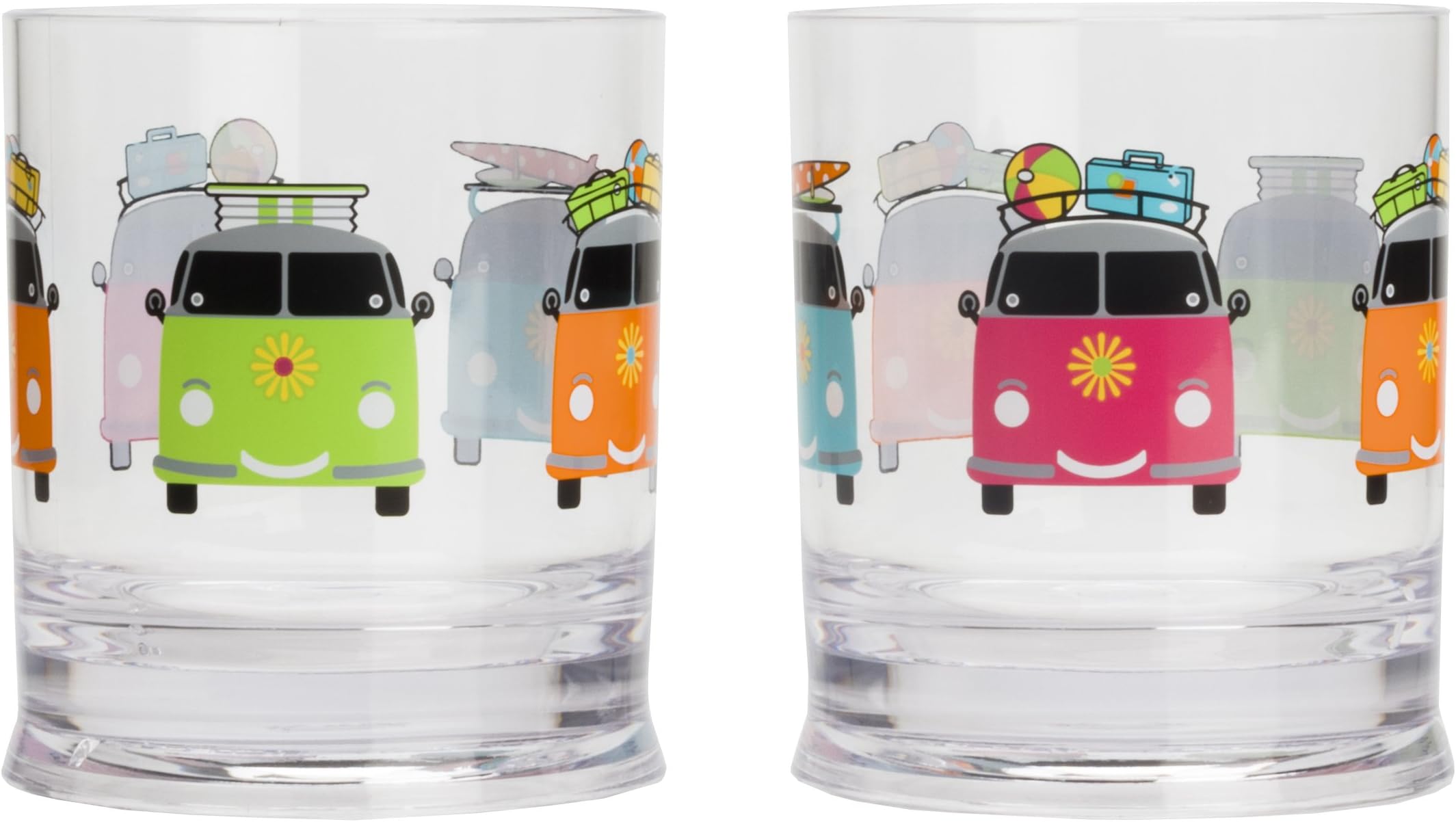 Flamefield CAM693A Camper Smiles Short Tumbler Glasses (Pack of 2)
