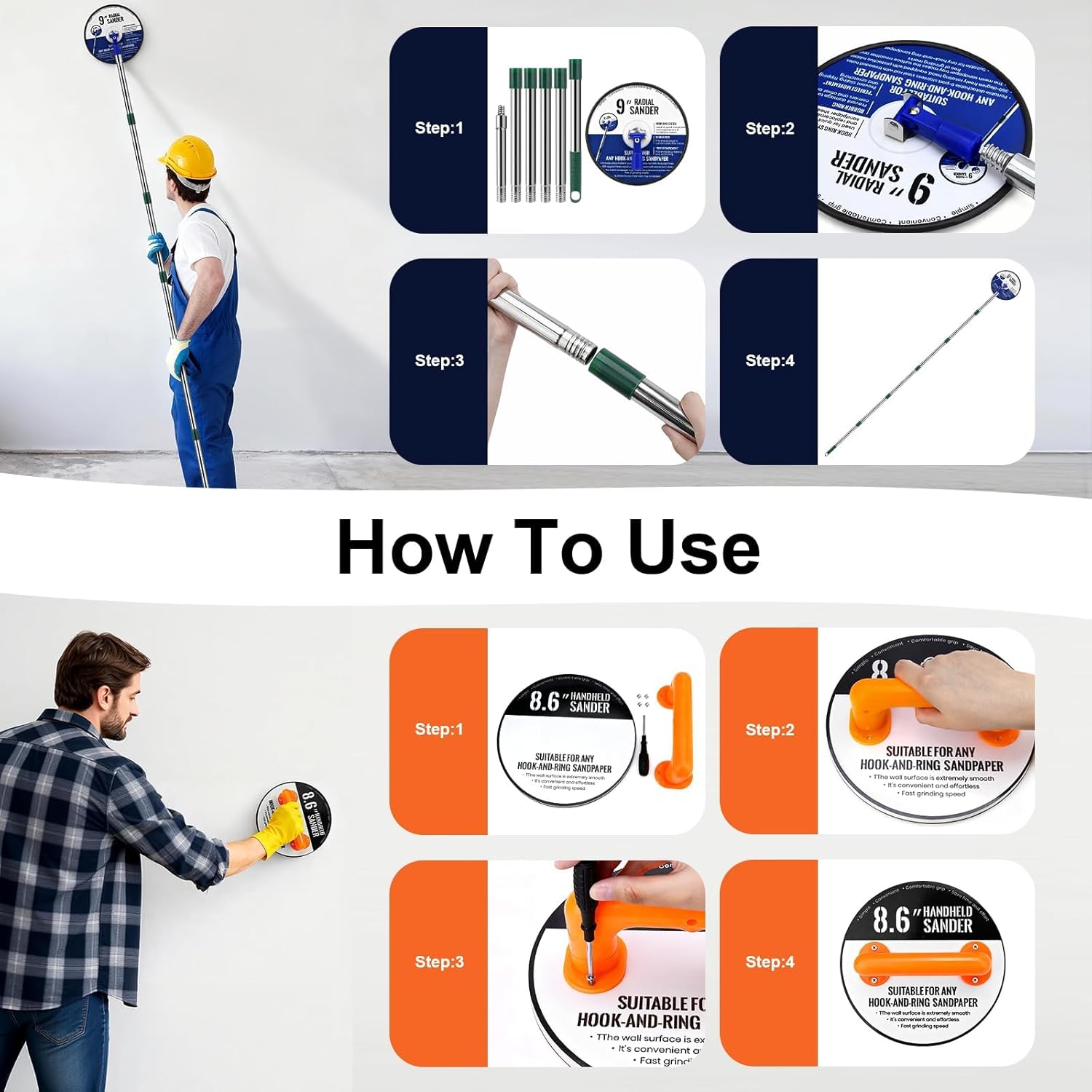Pole Sander for Drywall, 89 Inch Manual Hand Drywall Sander with Extension Pole, Bag, 360 Circular Radial Hand Sander for Painting Projects with 5pcs Sanding Discs (80, 100, 120, 180, 240 Grit)