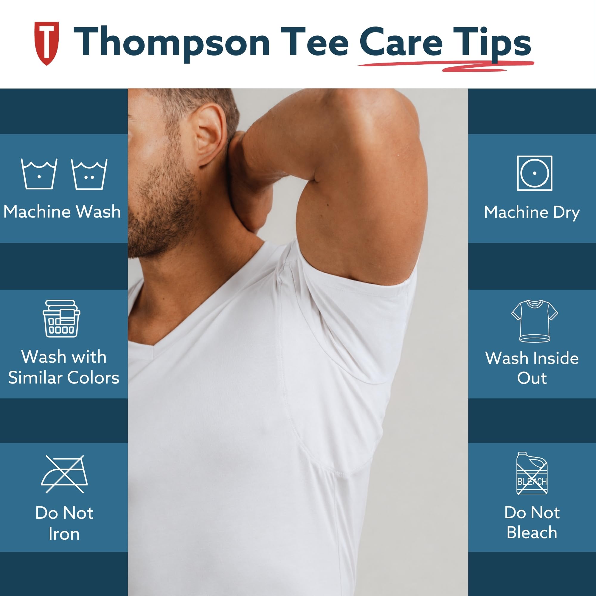 Thompson Tee - Maglia Intima blocca-Sudore - con Pad sotto-Manica Anti-Sudore - Modello Slim Fit - Scollo a V - Bianco