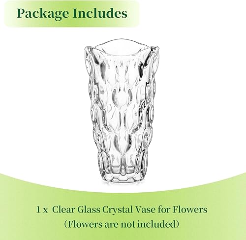 Miniatura 7 de Hewory - Florero grande de cristal para flores, florero de ramo de flores de cristal transparente adornado de 9.5 pulgadas de alto para centros de