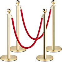 Vista 14 de VEVOR Cuerdas y Postes de Terciopelo 6 Piezas Cuerda de Terciopelo Rojo de 5 pies, Postes con Base Sólida y Remate de Bola, Barreras de Control