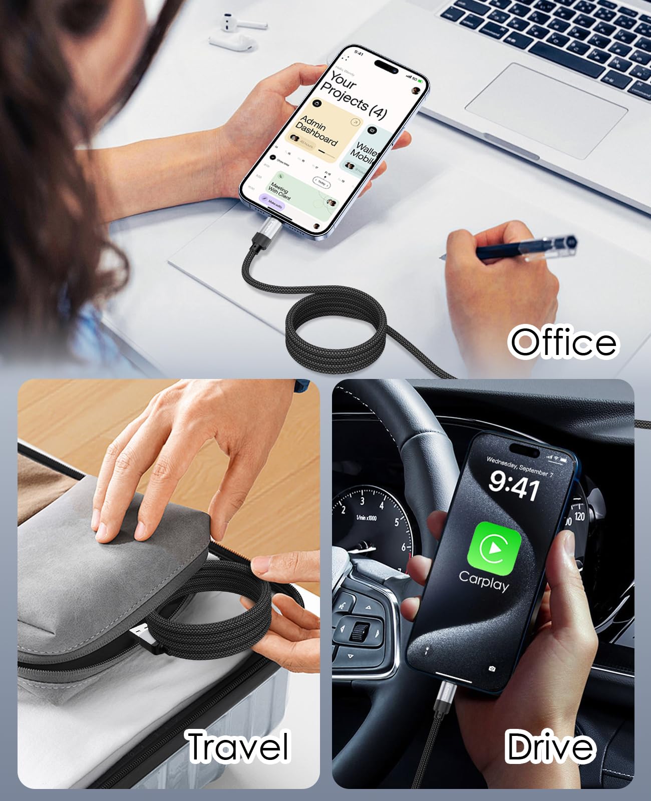 Magtame cavo USB C, 150CM magnetico USB A a USB C cavo a spirale tipo C cavo di ricarica veloce USB C per Samsung, per Pad, prodotto originale di brevetto di design, nero