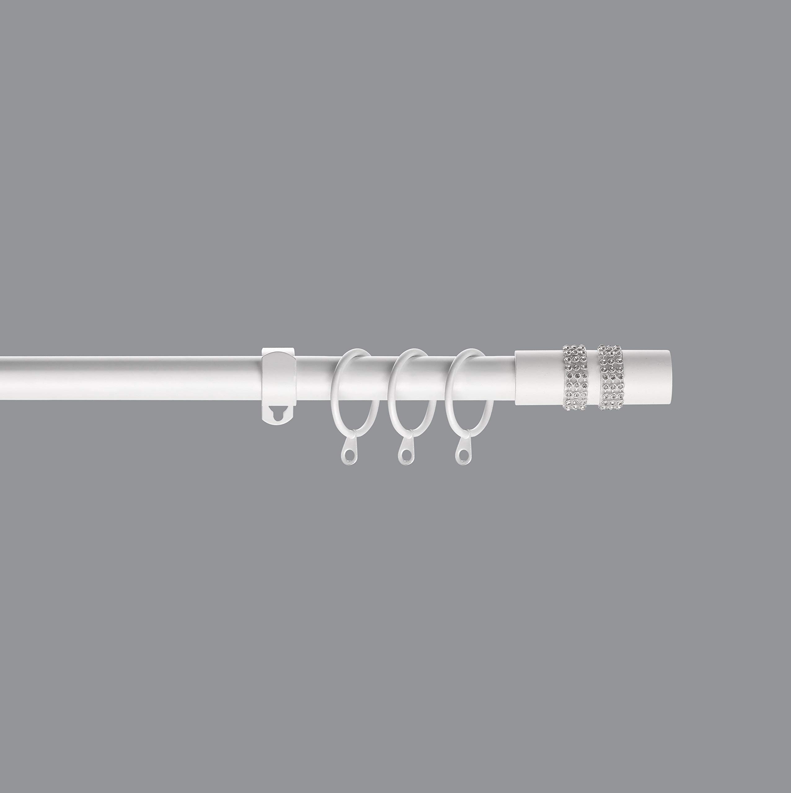 Home Harmony® Caprice Diamante 16-19mm Telescopic Extendable Metal Curtain Pole Set, Brushed Silver Black White (White, Diamante 180-320 cms) — image 1