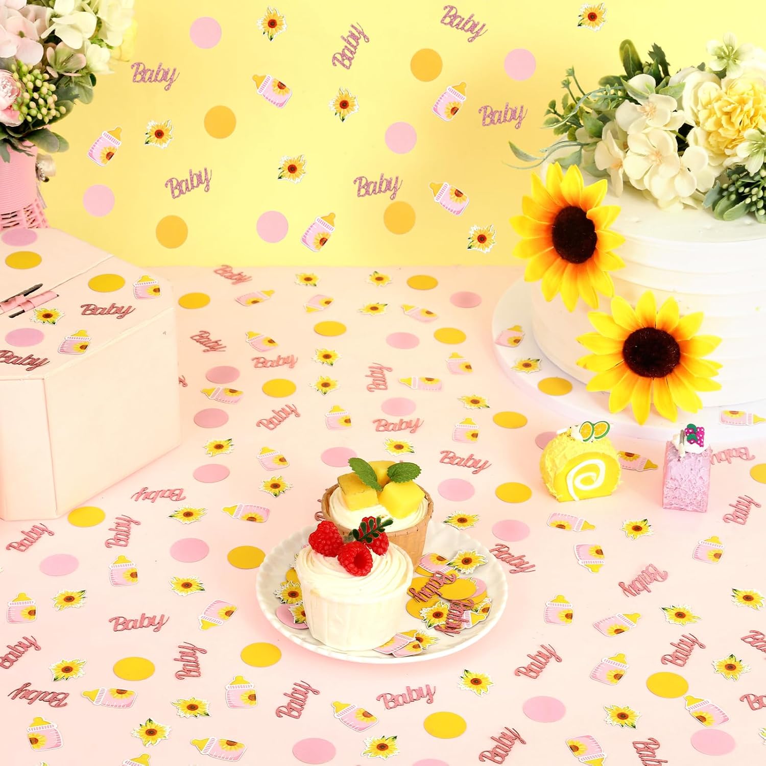 Jollyboom 200Pcs Sunflower Confetti, Sunflower Baby Shower Decorations Girl Yellow Flower Double-Sided Printing Confetti for Girl Baby Shower Table Decoration