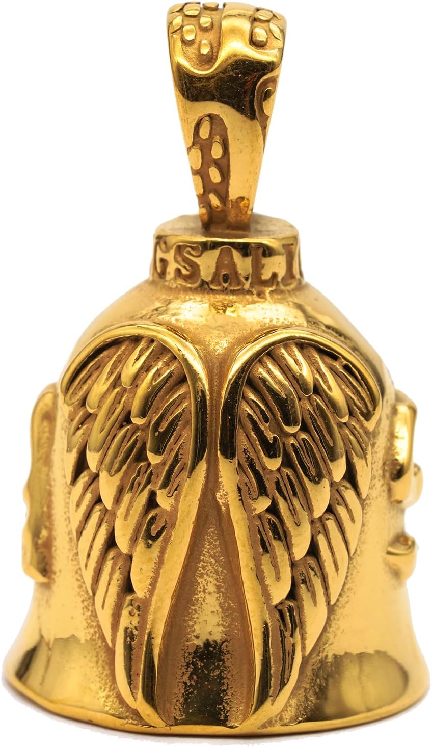 Angel Wing Knight Bell Letters USA Motorcycle Bike Riding Guardian Bell - Never Ride Faster Than Your Angel Can Fly (Gold)