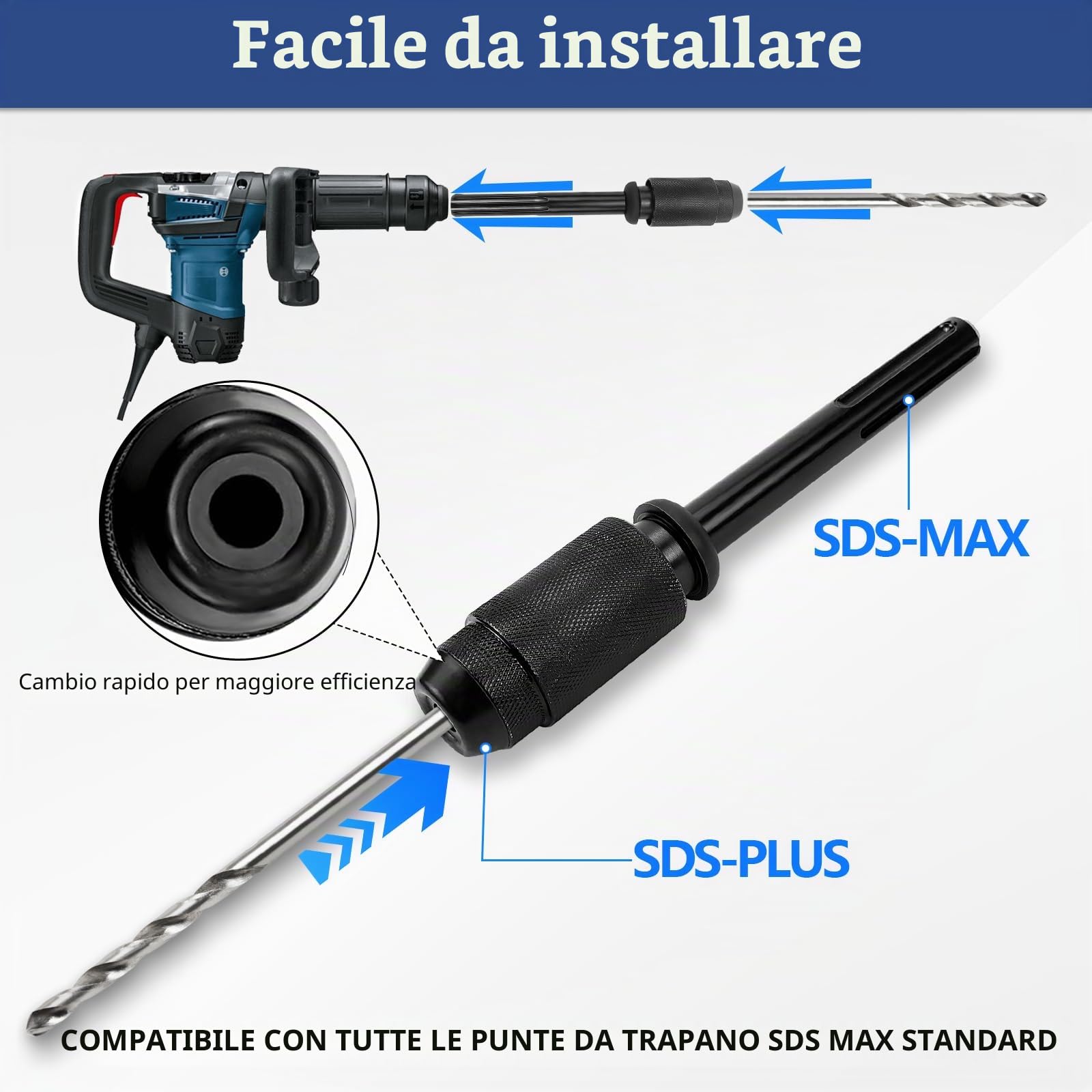 SDS Plus mandrino a sgancio rapido, adattatore Sds, adattatore con filettatura per tutti i trapani e scalpelli SDS Plus mandrino per avvitatore mandrino trapano Accessori