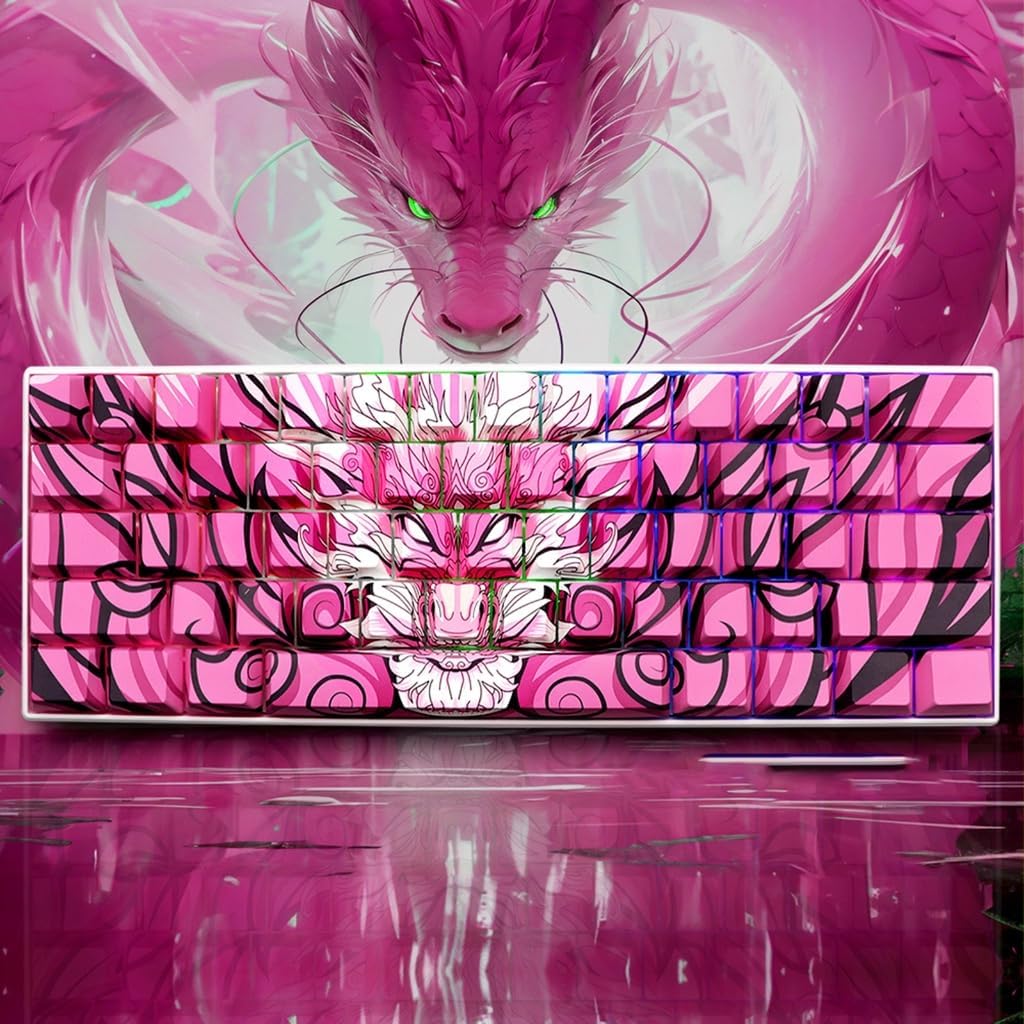 Ergonomic 136 Key PBT Keycap Set, Side Engraved with Dragon Theme for Programmers and Gamers Mechanical Keyboards